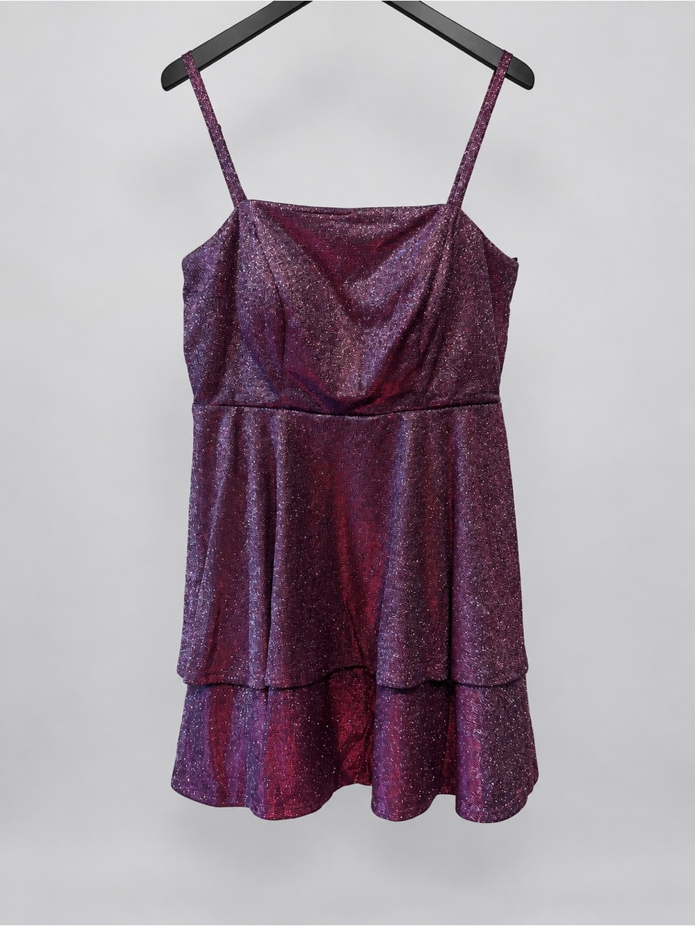 City Studios Purple Short Fit & Flare Glitter Lace Dress Spaghetti Strap 16W